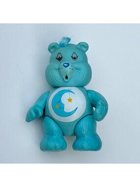 Vintage 80s Toy Care Bear Poseable Bedtime Bear 1983 Blue Moon with Hair